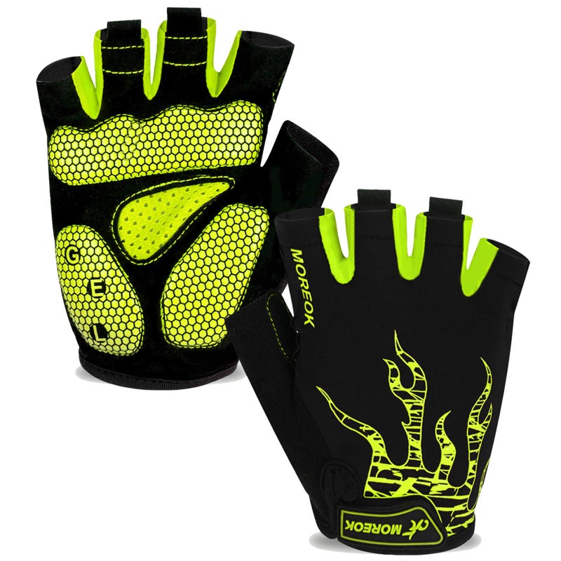 MOREOK Cycling Gloves Bike Gloves for Men/Women-[5MM Gel Pad] Half Finger Bicycle Biking Gloves for Cycling/Weight Lifting/Gym/Motorcycle/Rowing/Outdoor Sports-050-GREEN-M - Image 1